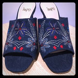 Impo chunky blue suede knitted heels